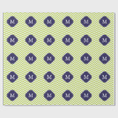 Kiwi Green & Blue Zigzags Patroonmonogram Cadeaupapier (Vlak)