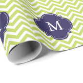 Kiwi Green & Blue Zigzags Patroonmonogram Cadeaupapier (Rol Hoek)