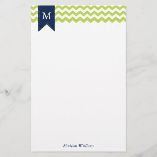 Kiwi Green Chevrons en Blue Monogram Briefpapier