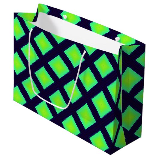 Kiwi Green en Navy Blue Geometric Pattern Large Cadeautasje (Voorkant Gekanteld)