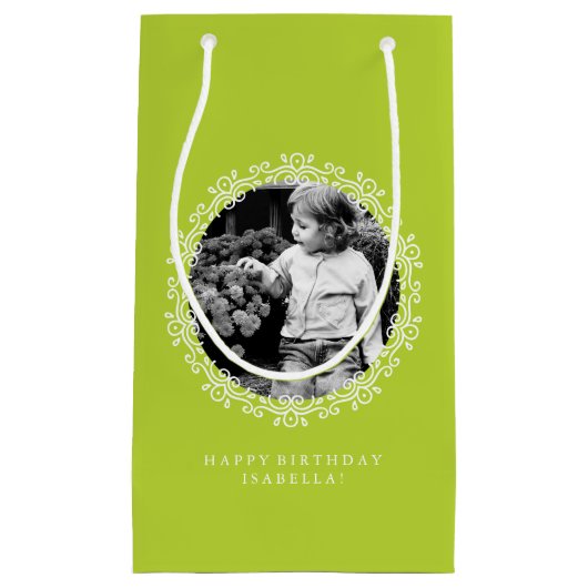Kiwi Green Fancy Swirls Foto Lijst Klein Cadeauzakje (Voorkant)