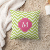 Kiwi Green Fuschia Zigzag Pattern Monogram Kussen (Deken)