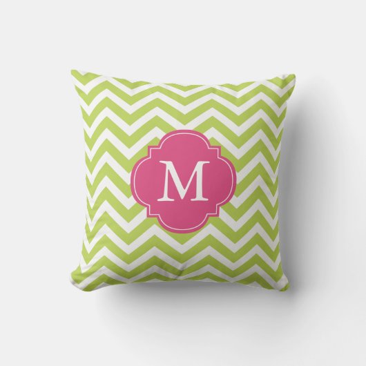 Kiwi Green Fuschia Zigzag Pattern Monogram Kussen (Voorkant)