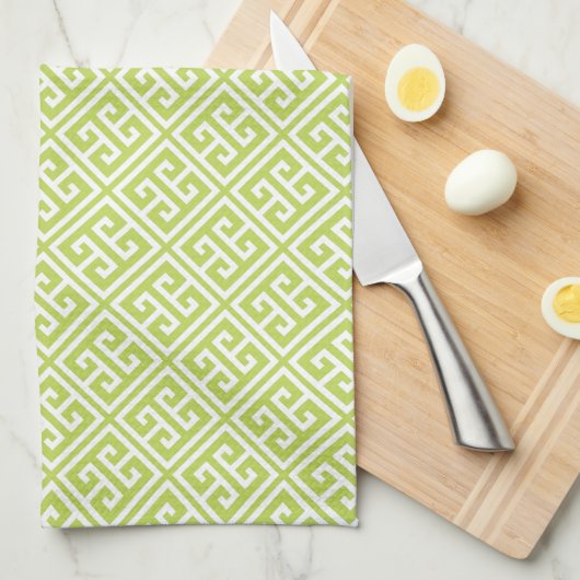Kiwi Green Greek Key Pattern Theedoek (Quarter Fold)