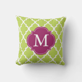 Kiwi Green Monogrammed Quatrefoil Kussen