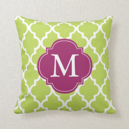 Kiwi Green Monogrammed Quatrefoil Kussen