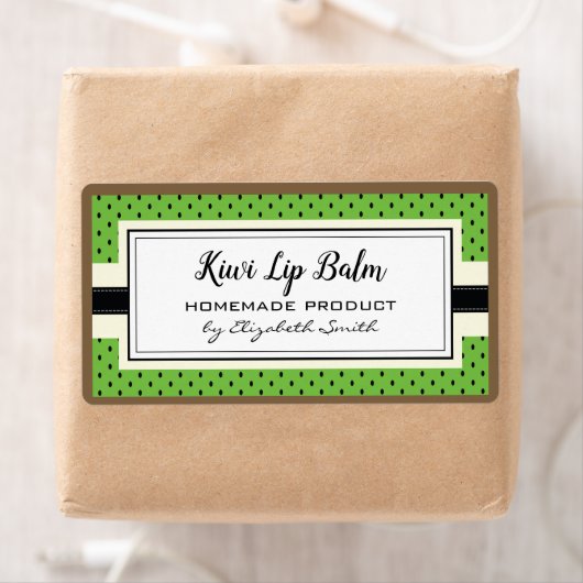 Kiwi groene fruitsmaak lip balsem verpakking label (Insitu)