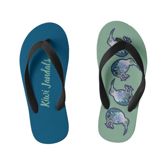 KIWI JANDALS NIEUW-ZEELAND PAUA SHELL VOGELPATROON KINDER TEENSLIPPERS (Voetbed)