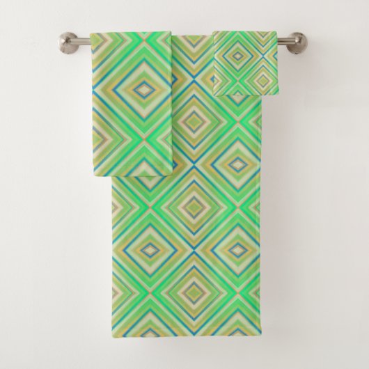 Kiwi Lime Green Alternative Diamond Pattern Bad Handdoek (Insitu)