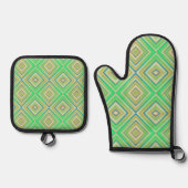 Kiwi Lime Green Alternative Diamond Pattern Ovenwant & Pannenlap Set (Voorkant)