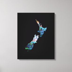 KIWI NEW ZEALAND MAP PAUA CANVAS AFDRUK