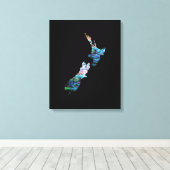 KIWI NEW ZEALAND MAP PAUA CANVAS AFDRUK (Insitu (Houten vloer))