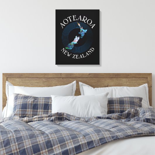 KIWI NEW ZEALAND MAP PAUA CANVAS AFDRUK (Insitu (Slaapkamer))