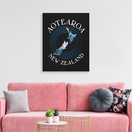 KIWI NEW ZEALAND MAP PAUA CANVAS AFDRUK (Insitu (Woonkamer))