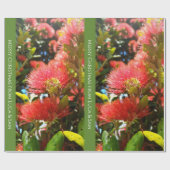 KIWI NZ ROOD GROEN POHUTUKAWA BLOEM XMAS BERICHT CADEAUPAPIER (Vlak)