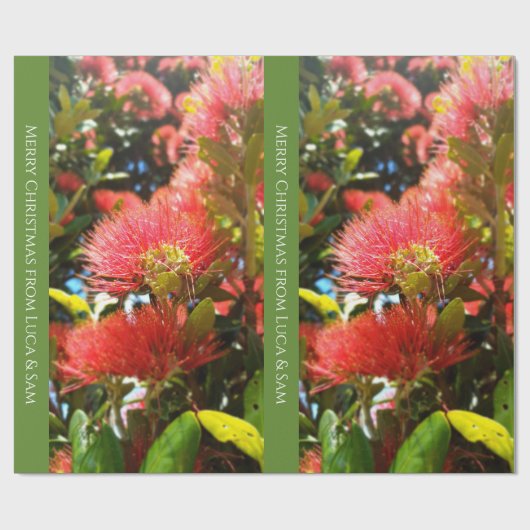 KIWI NZ ROOD GROEN POHUTUKAWA BLOEM XMAS BERICHT CADEAUPAPIER (Vlak)