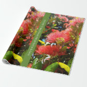 KIWI NZ ROOD GROEN POHUTUKAWA BLOEM XMAS BERICHT CADEAUPAPIER (Uitgerold)