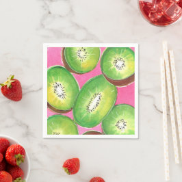 Kiwi op roze cocktailservet neon groen en roze servet