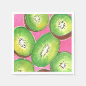Kiwi op roze cocktailservet neon groen en roze servet (Voorkant)