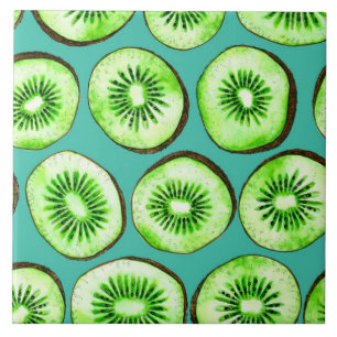 Kiwi op turquoise tegeltje