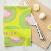 Kiwi Pop Art Fruit Pattern Green Roze gepersonalis Theedoek (Quarter Fold)
