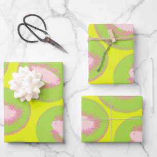 Kiwi Pop Art Fruit Pattern in Chartreuse and Pink Inpakpapier Vel