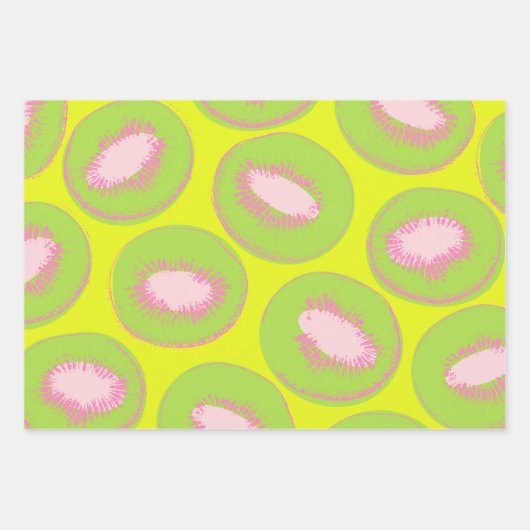 Kiwi Pop Art Fruit Pattern in Chartreuse en Pink Inpakpapier Vel (Voorkant)