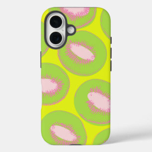 Kiwi Pop Art Fruitpatroon in Chartreuse en Roze iPhone 16 Hoesje