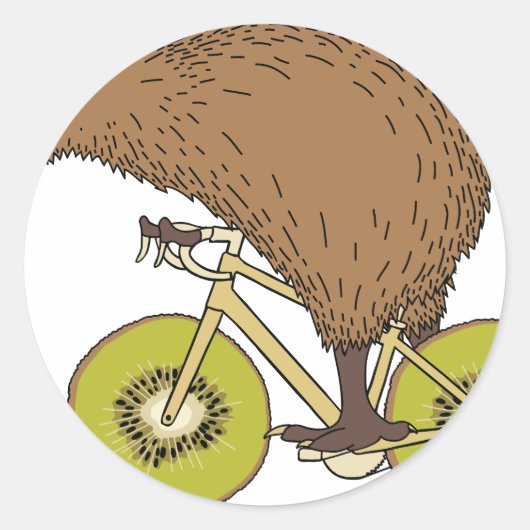 Kiwi Riding Bike met Kiwi Wheels Ronde Sticker (Voorkant)