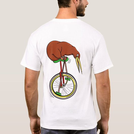 Kiwi Riding Unicycle T-shirt (Achterkant)