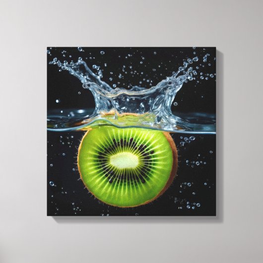Kiwi-schijfje spat in het water canvas afdruk (Voorkant)