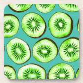 Kiwi snijdsels op turquoise bier onderzetter (Voorkant)