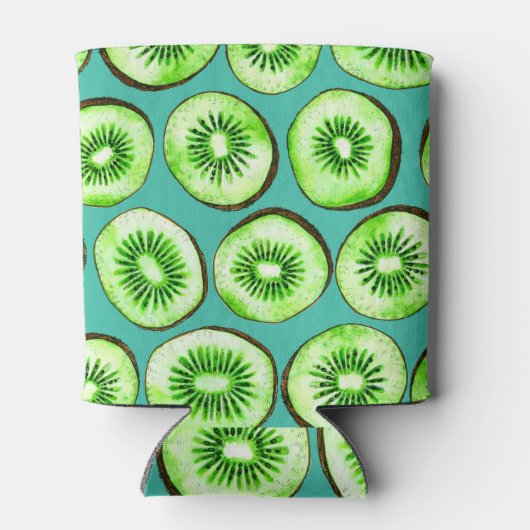 Kiwi snijdsels op turquoise blikjeskoeler (Achterkant)