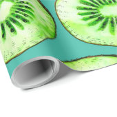 Kiwi snijdsels op turquoise cadeaupapier (Rol Hoek)