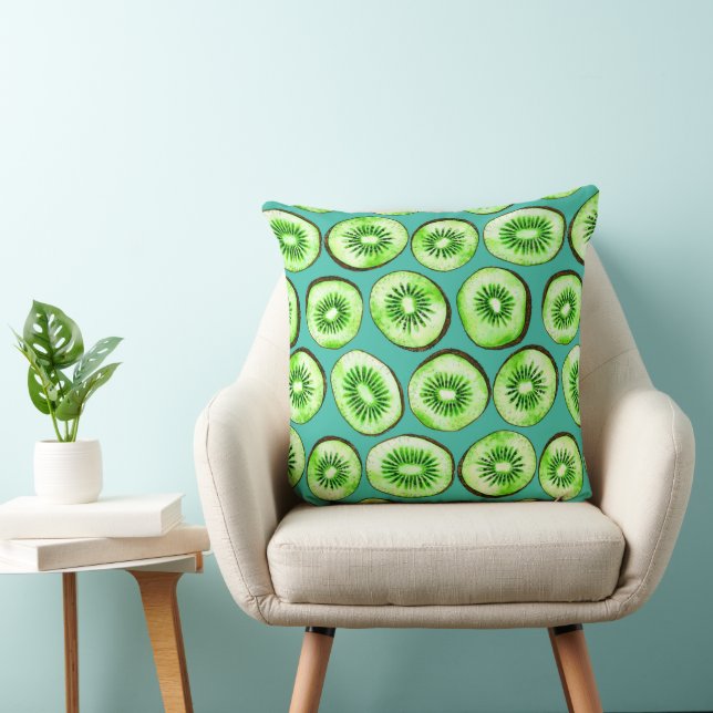 Kiwi snijdsels op turquoise kussen (Stoel)