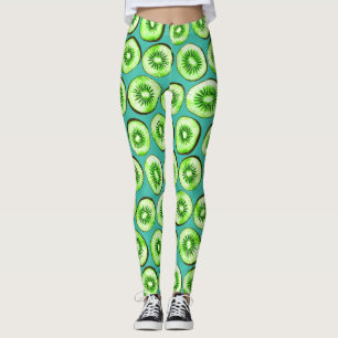Kiwi snijdsels op turquoise leggings