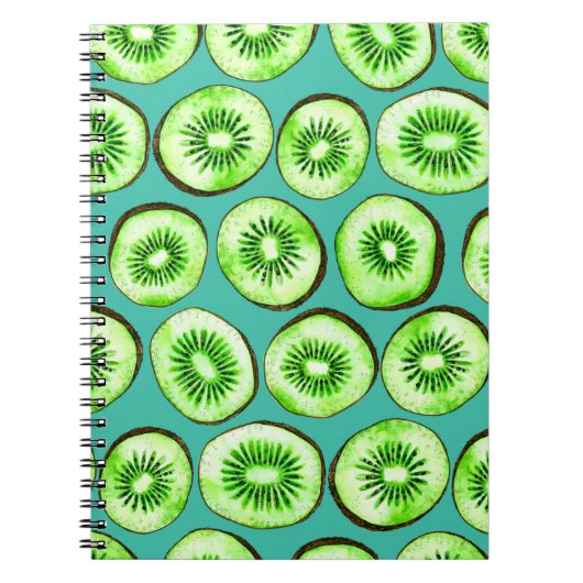 Kiwi snijdsels op turquoise notitieboek (Voorkant)
