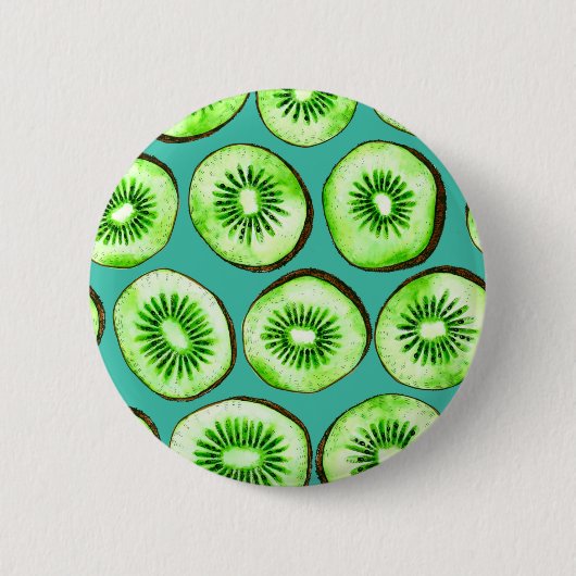 Kiwi snijdsels op turquoise ronde button 5,7 cm (Voorkant)