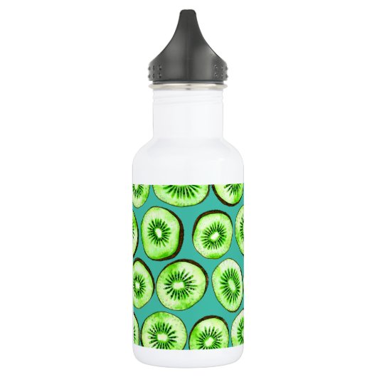 Kiwi snijdsels op turquoise waterfles  (Links)