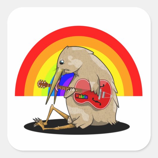 Kiwi spelen gitaar regenboog vierkante sticker (Voorkant)