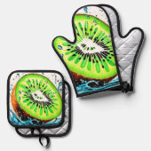Kiwi Splash van frisheid Ovenwant & Pannenlap Set (Voorkant / Achterkant)