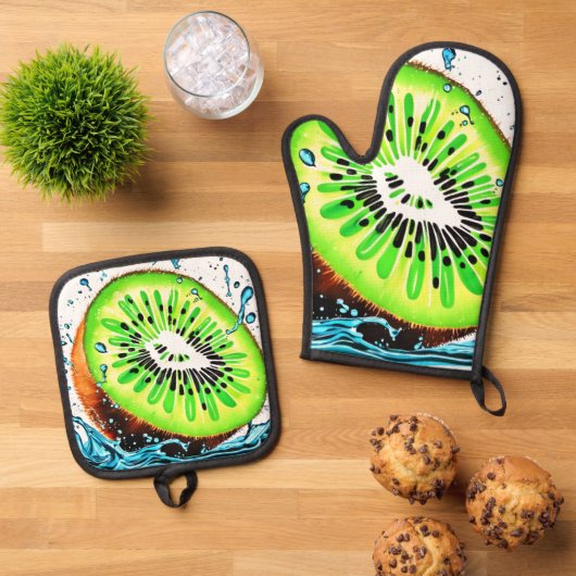 Kiwi Splash van frisheid Ovenwant & Pannenlap Set (Top down)