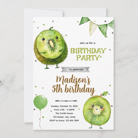 Kiwi verjaardagsfeest uitnodiging (Voorkant)