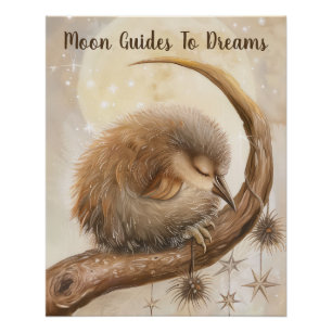 Kiwi vogel baby slapen op de maan perfect poster