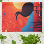 Kiwi Vogel bij Twilight Theedoek (Gevouwen)