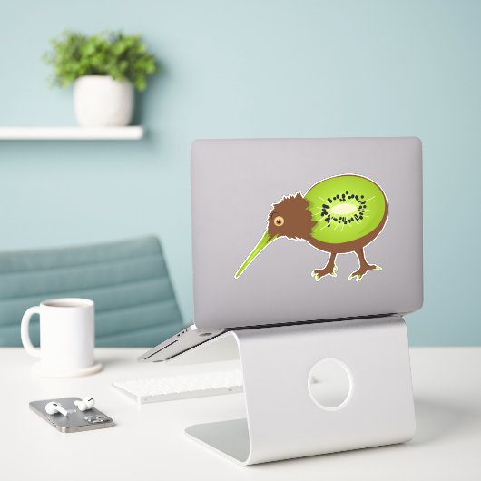 Kiwi Vogel Grappig Fruit Sticker (Laptop op bureau)