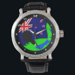 Kiwi Vogel & Nieuw-Zeeland Vlag/Kaart Kunst (Kijke Horloge<br><div class="desc">HORLOGE: Nieuw-Zeelandse tekening met Kiwi vogel,  ei en vlag met overzicht van de landkaart. Voor de echte Kiwi's & Bro klokken... . Tekeningen & koeling spullen - reizen/avonturen serie,  Nieuw-Zeeland. Originele Fotografie/Kunst/Ontwerp door work4dream.</div>