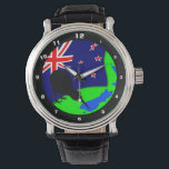 Kiwi Vogel & Nieuw-Zeeland Vlag/Kaart Kunst (Kijke Horloge<br><div class="desc">HORLOGE: Nieuw-Zeelandse tekening met Kiwi vogel, ei en vlag met overzicht van de landkaart. Voor de echte Kiwi's & Bro klokken... . Tekeningen & koeling spullen - reizen/avonturen serie, Nieuw-Zeeland. Originele Fotografie/Kunst/Ontwerp door work4dream.</div>