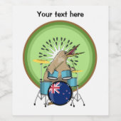 Kiwi Vogel Spelen Drums Wijn Etiket (Enkel label)