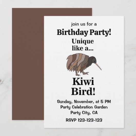 Kiwi Vogel Verjaardagsfeestje Kaart (Voorkant / Achterkant)